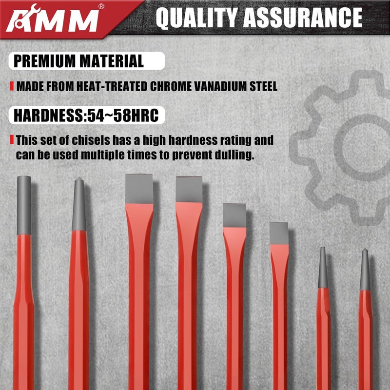 AMM 28 PCS Heavy Duty Punch and Chisel Set, Including Taper Punch, Cold Chisels, Pin Punch and Center Punch, Cr-V, Ideal for Working with Wood, Metal, Automotive, Sculpture, etc - Image 4
